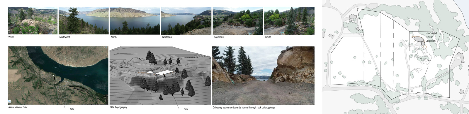 site plan and photos locating a new house on a steep property