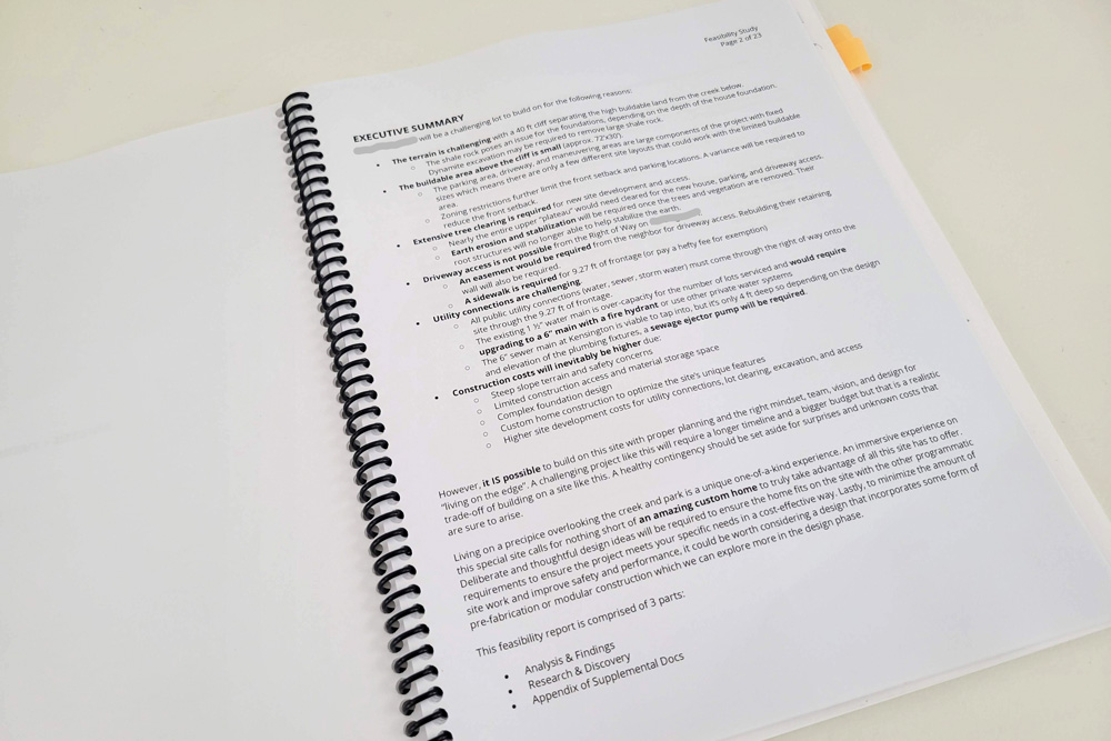 architectural feasibility study report1 architectural feasibility study executive summary for a custom home on a wooded lot