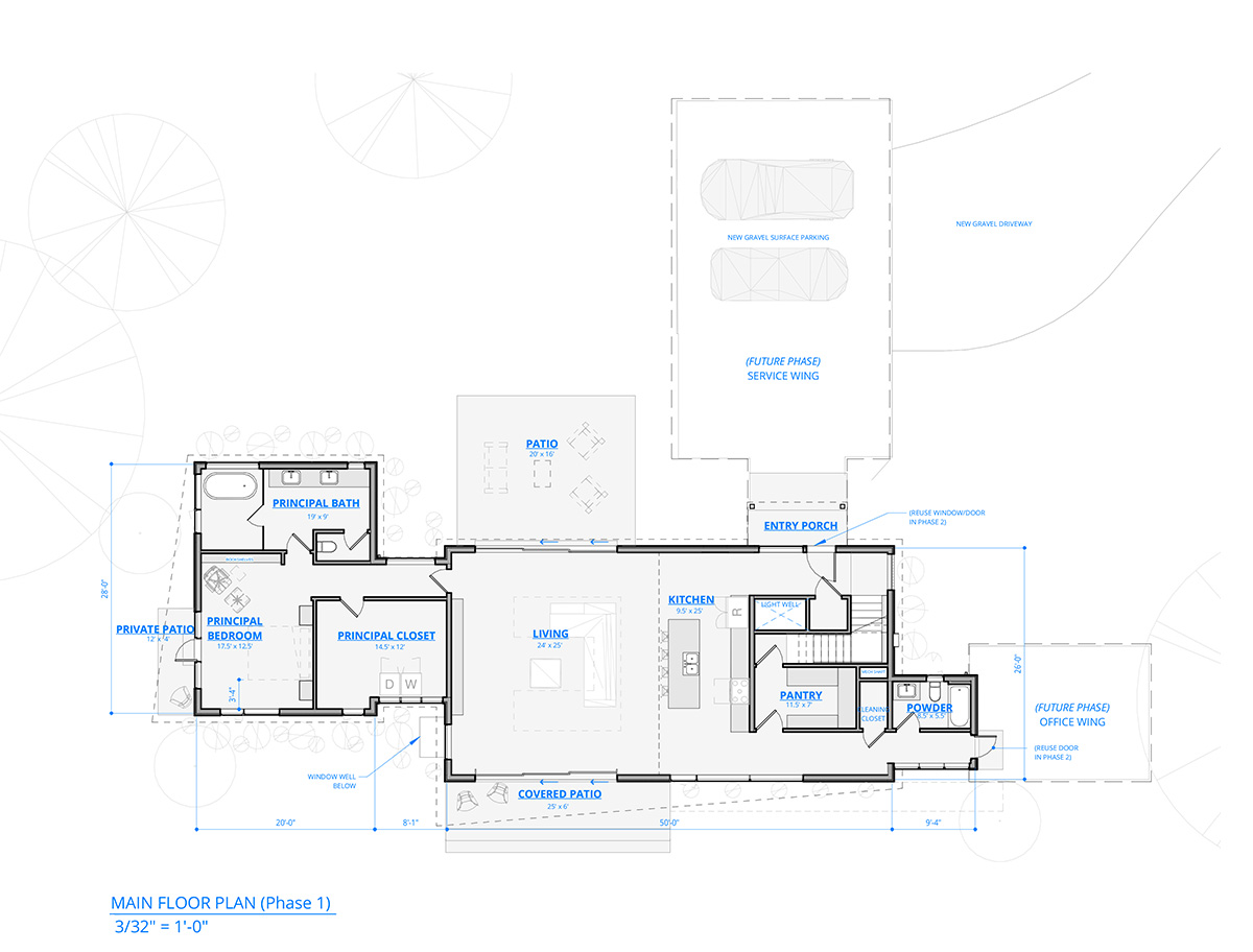 Custom residential design – Concept design phased approach custom residential floor plan showing a phased approach
