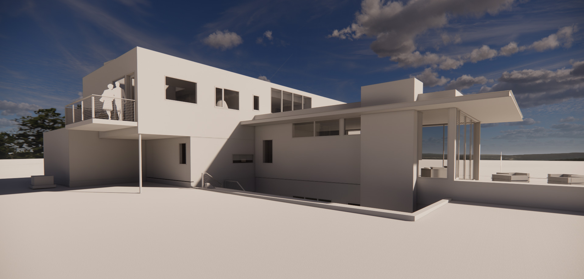 The Shimla House – White massing model White massing study of a modern house with flat roofs